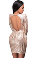 Sexy Champagne Long Sleeves Cut out Bare Back Sequin Dress