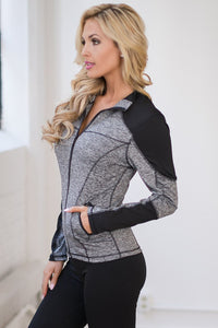 Sexy Charcoal Black Athletic Yoga Running Sport Jacket