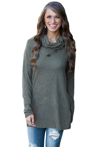 Sexy Charcoal Buttoned Cowl Neck Long Top