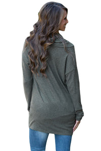 Sexy Charcoal Buttoned Cowl Neck Long Top