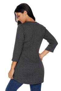 Sexy Charcoal Cable Knit Button Neck Swingy Tunic