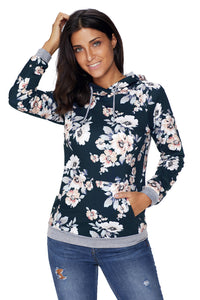 Sexy Charcoal Coral Floral Drawstring Hoodie