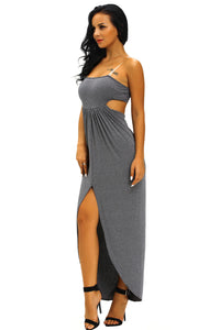Sexy Charcoal Draped Hollow-out Maxi Dress