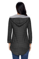 Sexy Charcoal Houndstooth Plaid Button V Neck Hoodie