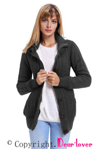 Sexy Charcoal Long Sleeve Button-up Hooded Cardigans