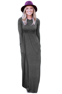 Sexy Charcoal Long Sleeve High Waist Maxi Jersey Dress
