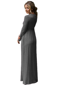 Sexy Charcoal Long Sleeve High Waist Maxi Jersey Dress