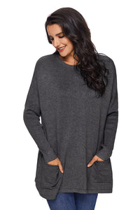 Sexy Charcoal Oversize Fit Pocket Sweater Tunic