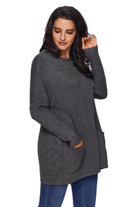 Sexy Charcoal Oversize Fit Pocket Sweater Tunic