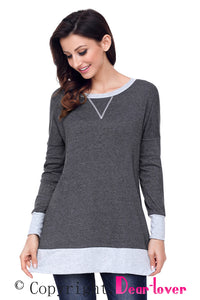 Sexy Charcoal Side Pocket Elbow Patch Colorblock Tunic