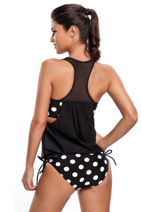 Sexy Chic Cut Out Black White Polka Dot Tankini Swimsuit