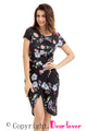 Sexy Chic Knot Side Wrapped Black Floral Dress
