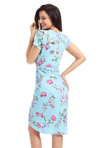 Sexy Chic Knot Side Wrapped Light Blue Floral Dress