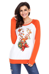 Sexy Christmas Reindeer Orange Long Sleeve Shirt