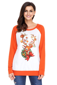 Sexy Christmas Reindeer Orange Long Sleeve Shirt