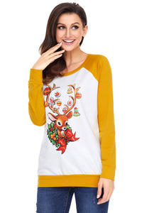 Sexy Christmas Reindeer Yellow Long Sleeve Shirt