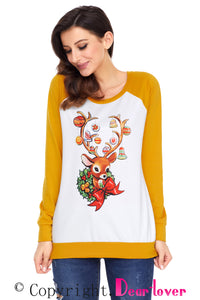 Sexy Christmas Reindeer Yellow Long Sleeve Shirt