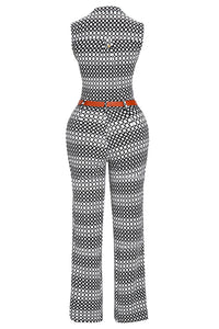 Sexy Circle Print Belted Wide Leg Jumpsuit