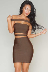 Sexy Coffee Off-shoulder Cut-out Bandage Dress