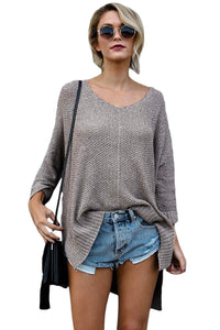 Sexy Coffee Oversized Knit High-low Slit Side Sweater