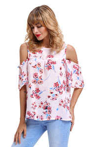 Sexy Cold Shoulder Pink Floral Blouse