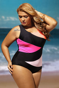Sexy Color Block Front Lace up Black One Piece Swimsuit
