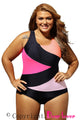 Sexy Color Block Front Lace up Black One Piece Swimsuit
