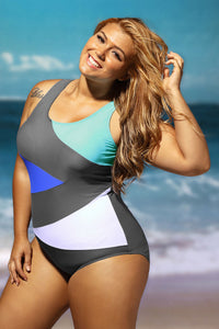 Sexy Color Block Front Lace up Gray One Piece Swimsuit