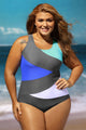 Sexy Color Block Front Lace up Gray One Piece Swimsuit