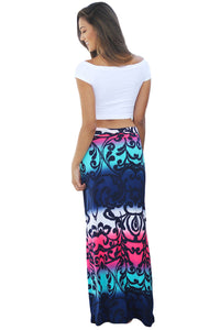 Sexy Colorblock Tendril Printed Maxi Skirt
