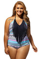 Sexy Colorful Print Plus Size Fringe One-piece Swimsuit