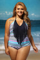 Sexy Colorful Print Plus Size Fringe One-piece Swimsuit