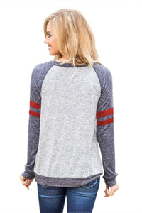 Sexy Contrast Stripes Gray Sleeves Women's Blouse