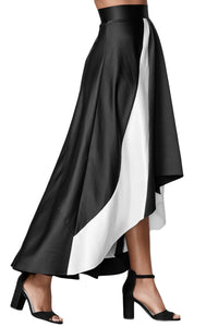 Sexy Contrast White Insert Hi-low Maxi Skirt Black