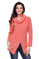 Sexy Coral Buttoned Wrap Cowl Neck Sweater