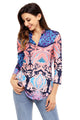 Sexy Coral Navy Easily Obsessed Damask Print Split V Neck Tunic