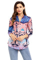 Sexy Coral Navy Easily Obsessed Damask Print Split V Neck Tunic