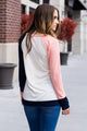 Sexy Coral Navy Splice White Long Sleeve Top