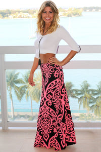 Sexy Coral Tendril Printed Maxi Skirt
