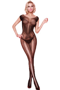 Sexy Crisscross Detail Black Sheer Mesh Body Stocking