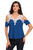 Sexy Crochet Detail Blue Cold Shoulder Short Sleeve Top