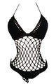 Sexy Crochet Fishnet Detail Black One Piece Swimsuit