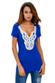 Sexy Crochet Lace Applique Blue T-shirt