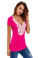 Sexy Crochet Lace Applique Rosy T-shirt
