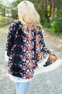 Sexy Crochet Lace Detail Floral All Over Kimono