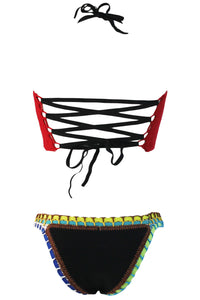 Sexy Crochet Top Neoprene Bottom Bikini Swimwear