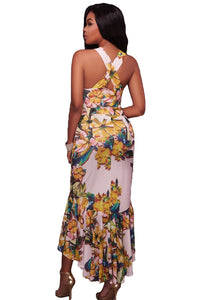 Sexy Crossed Neck Keyhole Front Floral Mermaid Dress