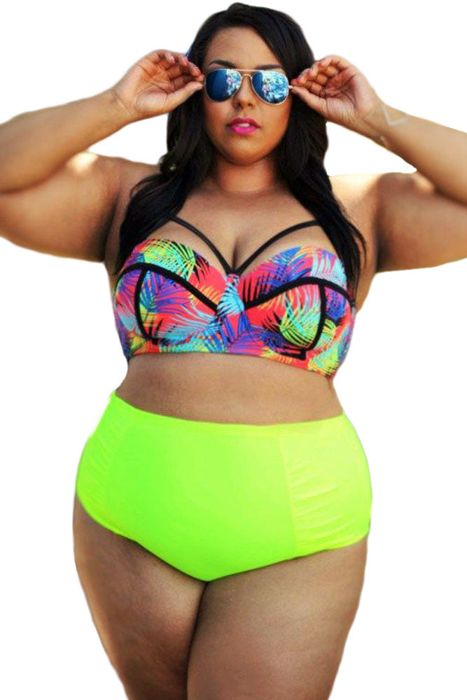 Sexy Curvy Girl Tropical Style High Waist Bathing Suit SEXY AFFORDABLE CLOTHING Sexy Curvy Girl Tropical Style High Waist Bathing Suit SEXY AFFORDABLE CLOTHING