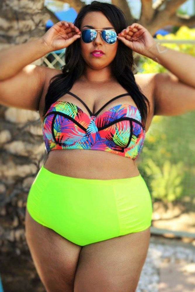 Sexy Curvy Girl Tropical Style High Waist Bathing Suit SEXY AFFORDABLE CLOTHING Sexy Curvy Girl Tropical Style High Waist Bathing Suit SEXY AFFORDABLE CLOTHING