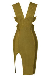 Sexy Cut Out Detail Olive Green Bandage Dress